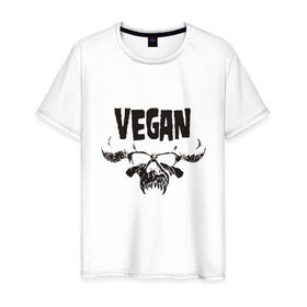 Мужская футболка хлопок с принтом Vegan в Екатеринбурге, 100% хлопок | прямой крой, круглый вырез горловины, длина до линии бедер, слегка спущенное плечо. | 