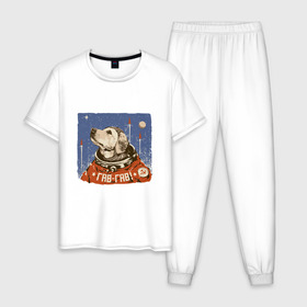 Мужская пижама хлопок с принтом Гав - Гав в Екатеринбурге, 100% хлопок | брюки и футболка прямого кроя, без карманов, на брюках мягкая резинка на поясе и по низу штанин
 | alien | dog | earth | express | futurama | moon | planet | space | world | астронавт | боксер | волк | долматинец | звезда | земля | инопланетянин | йорк | космонавт | космос | луна | марс | мир | наса | нло | ночь | овчарка | песик