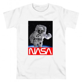 Мужская футболка хлопок с принтом NASA в Екатеринбурге, 100% хлопок | прямой крой, круглый вырез горловины, длина до линии бедер, слегка спущенное плечо. | galaxy | nasa | space | space company | star | астрономия | галактика | звезды | космическая компания | космос | наса