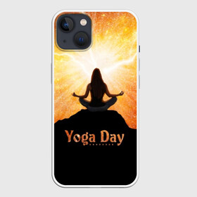 Чехол для iPhone 13 с принтом International Yoga Day в Екатеринбурге,  |  | 21 июня | day | energy | girl | international | ju | lightning | lotus | meditation | mountain | pose | silhouette | sky | space | stars | universe | woman | yoga | yogi | вселенная | гора | девушка | день | женщина | звёзды | йог | йоги | космос | лотос 