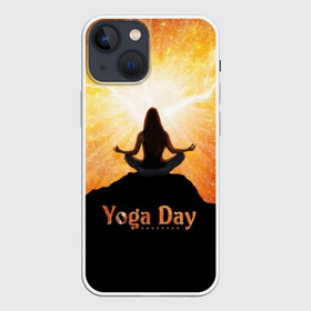 Чехол для iPhone 13 mini с принтом International Yoga Day в Екатеринбурге,  |  | 21 июня | day | energy | girl | international | ju | lightning | lotus | meditation | mountain | pose | silhouette | sky | space | stars | universe | woman | yoga | yogi | вселенная | гора | девушка | день | женщина | звёзды | йог | йоги | космос | лотос 