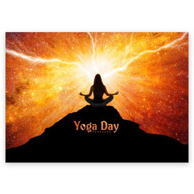 Поздравительная открытка с принтом International Yoga Day в Екатеринбурге, 100% бумага | плотность бумаги 280 г/м2, матовая, на обратной стороне линовка и место для марки
 | 21 июня | day | energy | girl | international | ju | lightning | lotus | meditation | mountain | pose | silhouette | sky | space | stars | universe | woman | yoga | yogi | вселенная | гора | девушка | день | женщина | звёзды | йог | йоги | космос | лотос 