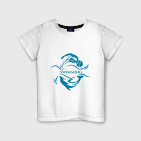 Детская футболка хлопок с принтом Плавание в Екатеринбурге, 100% хлопок | круглый вырез горловины, полуприлегающий силуэт, длина до линии бедер | бассейн | вода | волна | дельфин | плавание | пловец