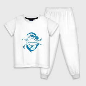Детская пижама хлопок с принтом Плавание в Екатеринбурге, 100% хлопок |  брюки и футболка прямого кроя, без карманов, на брюках мягкая резинка на поясе и по низу штанин
 | бассейн | вода | волна | дельфин | плавание | пловец