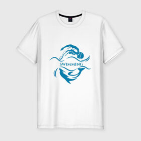 Мужская футболка премиум с принтом Плавание в Екатеринбурге, 92% хлопок, 8% лайкра | приталенный силуэт, круглый вырез ворота, длина до линии бедра, короткий рукав | бассейн | вода | волна | дельфин | плавание | пловец
