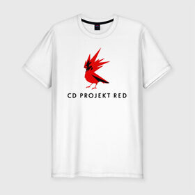 Мужская футболка премиум с принтом CD RPOJECT RED в Екатеринбурге, 92% хлопок, 8% лайкра | приталенный силуэт, круглый вырез ворота, длина до линии бедра, короткий рукав | 2019 | cd project red | cyberpunk 2077 | future | hack | night city | samurai | sci fi | андроиды | безумие | будущее | киберпанк 2077 | логотип | роботы | самураи | фантастика | цифры