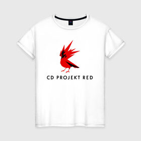 Женская футболка хлопок с принтом CD RPOJECT RED в Екатеринбурге, 100% хлопок | прямой крой, круглый вырез горловины, длина до линии бедер, слегка спущенное плечо | 2019 | cd project red | cyberpunk 2077 | future | hack | night city | samurai | sci fi | андроиды | безумие | будущее | киберпанк 2077 | логотип | роботы | самураи | фантастика | цифры