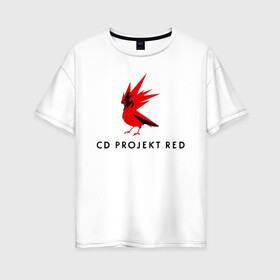 Женская футболка хлопок Oversize с принтом CD RPOJECT RED в Екатеринбурге, 100% хлопок | свободный крой, круглый ворот, спущенный рукав, длина до линии бедер
 | 2019 | cd project red | cyberpunk 2077 | future | hack | night city | samurai | sci fi | андроиды | безумие | будущее | киберпанк 2077 | логотип | роботы | самураи | фантастика | цифры