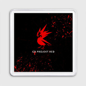Магнит 55*55 с принтом CD RPOJECT RED в Екатеринбурге, Пластик | Размер: 65*65 мм; Размер печати: 55*55 мм | 2019 | cd project red | cyberpunk 2077 | future | hack | night city | samurai | sci fi | андроиды | безумие | будущее | киберпанк 2077 | логотип | роботы | самураи | фантастика | цифры
