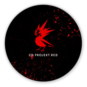 Коврик для мышки круглый с принтом CD RPOJECT RED в Екатеринбурге, резина и полиэстер | круглая форма, изображение наносится на всю лицевую часть | 2019 | cd project red | cyberpunk 2077 | future | hack | night city | samurai | sci fi | андроиды | безумие | будущее | киберпанк 2077 | логотип | роботы | самураи | фантастика | цифры