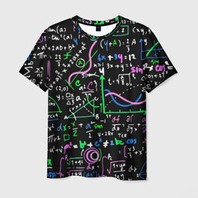 Мужская футболка 3D с принтом Формулы в Екатеринбурге, 100% полиэфир | прямой крой, круглый вырез горловины, длина до линии бедер | Тематика изображения на принте: science | геометрия | математика | наука | физика | формулы