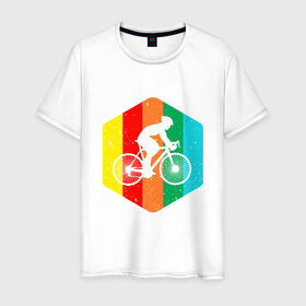 Мужская футболка хлопок с принтом Велосипедист в Екатеринбурге, 100% хлопок | прямой крой, круглый вырез горловины, длина до линии бедер, слегка спущенное плечо. | 