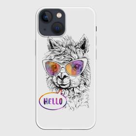 Чехол для iPhone 13 mini с принтом Лама в Екатеринбурге,  |  | alpaca | animal | beautiful | cute | drawing | graphics | head | hello | hipster | inscription | llama | rainbow | shaggy | альпака | голова | графика | животное | красивая | лама | милая | надпись | очки | привет | радуга | рисунок |