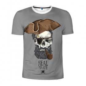 Мужская футболка 3D спортивная с принтом Real pirate в Екатеринбурге, 100% полиэстер с улучшенными характеристиками | приталенный силуэт, круглая горловина, широкие плечи, сужается к линии бедра | Тематика изображения на принте: beard | bones | crossed | drawing | font | funny | graphics | hat | inscription | mustache | one eyed | pipe | pirate | real | roger | skull | smoking | борода | весёлый | графика | кости | кури | надпись | одноглазый | перекрещенные | пират | реальный | 