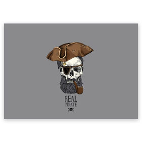 Поздравительная открытка с принтом Real pirate в Екатеринбурге, 100% бумага | плотность бумаги 280 г/м2, матовая, на обратной стороне линовка и место для марки
 | Тематика изображения на принте: beard | bones | crossed | drawing | font | funny | graphics | hat | inscription | mustache | one eyed | pipe | pirate | real | roger | skull | smoking | борода | весёлый | графика | кости | кури | надпись | одноглазый | перекрещенные | пират | реальный | 