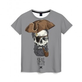 Женская футболка 3D с принтом Real pirate в Екатеринбурге, 100% полиэфир ( синтетическое хлопкоподобное полотно) | прямой крой, круглый вырез горловины, длина до линии бедер | Тематика изображения на принте: beard | bones | crossed | drawing | font | funny | graphics | hat | inscription | mustache | one eyed | pipe | pirate | real | roger | skull | smoking | борода | весёлый | графика | кости | кури | надпись | одноглазый | перекрещенные | пират | реальный | 