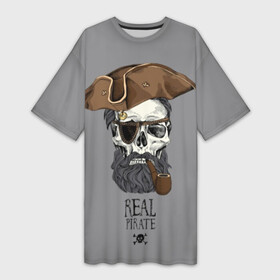 Платье-футболка 3D с принтом Real pirate в Екатеринбурге,  |  | beard | bones | crossed | drawing | font | funny | graphics | hat | inscription | mustache | one eyed | pipe | pirate | real | roger | skull | smoking | борода | весёлый | графика | кости | кури | надпись | одноглазый | перекрещенные | пират | реальный | 