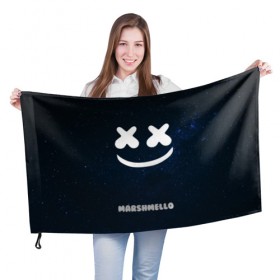 Флаг 3D с принтом Marshmello Cosmos в Екатеринбурге, 100% полиэстер | плотность ткани — 95 г/м2, размер — 67 х 109 см. Принт наносится с одной стороны | dj | marshmello | usa | америка | клубная музыка | космос | мармело | маршмелло | маршмеллоу | музыка | музыкант | небо