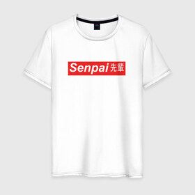 Мужская футболка хлопок с принтом SENPAI в Екатеринбурге, 100% хлопок | прямой крой, круглый вырез горловины, длина до линии бедер, слегка спущенное плечо. | ahegao | anime | senpai | аниме | ахегао | иероглифы | семпай | сенпай