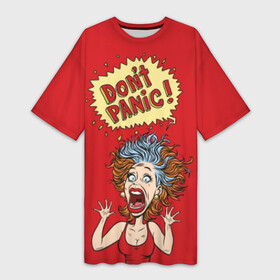 Платье-футболка 3D с принтом Dont panic в Екатеринбурге,  |  | colored | comic | drawing | eyes | hair | horror | mouth | no | open | panic | pop art | protruding | retro | screaming | sticking out | woman | волосы | выпученные | глаза | дыбом | женщина | комикс | кричит | нет | открытый | паника | поп арт | ретро | 