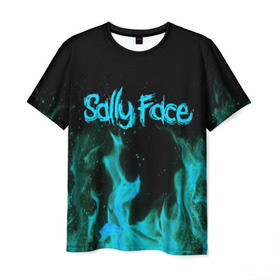 Мужская футболка 3D с принтом SALLY FACE FIRE в Екатеринбурге, 100% полиэфир | прямой крой, круглый вырез горловины, длина до линии бедер | Тематика изображения на принте: face | fire | game | horror | larry | sally | sally face | sanity s fall | игра | ларри | мальчик с протезом | огонь | салли | салли фейс | ужасы