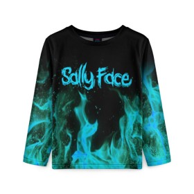 Детский лонгслив 3D с принтом SALLY FACE FIRE в Екатеринбурге, 100% полиэстер | длинные рукава, круглый вырез горловины, полуприлегающий силуэт
 | Тематика изображения на принте: face | fire | game | horror | larry | sally | sally face | sanity s fall | игра | ларри | мальчик с протезом | огонь | салли | салли фейс | ужасы