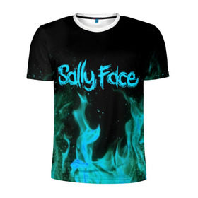 Мужская футболка 3D спортивная с принтом SALLY FACE FIRE в Екатеринбурге, 100% полиэстер с улучшенными характеристиками | приталенный силуэт, круглая горловина, широкие плечи, сужается к линии бедра | Тематика изображения на принте: face | fire | game | horror | larry | sally | sally face | sanity s fall | игра | ларри | мальчик с протезом | огонь | салли | салли фейс | ужасы