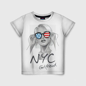 Детская футболка 3D с принтом NYC girlfriend в Екатеринбурге, 100% гипоаллергенный полиэфир | прямой крой, круглый вырез горловины, длина до линии бедер, чуть спущенное плечо, ткань немного тянется | Тематика изображения на принте: beautiful | blonde | city | flag | girl | girlfriend | new york | reflection | stars | stripes | usa | блондинка | город | девушка | звезды | красивая | нью йорк | отражение | очки | подруга | полосы | сша | флаг