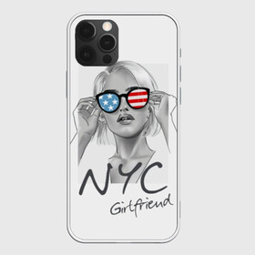 Чехол для iPhone 12 Pro с принтом NYC girlfriend в Екатеринбурге, силикон | область печати: задняя сторона чехла, без боковых панелей | beautiful | blonde | city | flag | girl | girlfriend | new york | reflection | stars | stripes | usa | блондинка | город | девушка | звезды | красивая | нью йорк | отражение | очки | подруга | полосы | сша | флаг