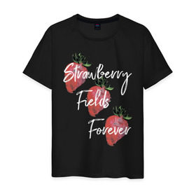 Мужская футболка хлопок с принтом Strawberry Fields в Екатеринбурге, 100% хлопок | прямой крой, круглый вырез горловины, длина до линии бедер, слегка спущенное плечо. | Тематика изображения на принте: beatles | forever | strawberry | the beatles | битлз | джон леннон | леннон | форевер | ягода