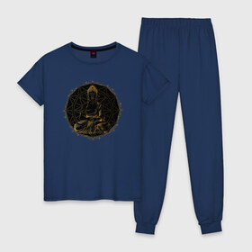 Женская пижама хлопок с принтом Будда в Екатеринбурге, 100% хлопок | брюки и футболка прямого кроя, без карманов, на брюках мягкая резинка на поясе и по низу штанин | будда | индия | йога | медитация