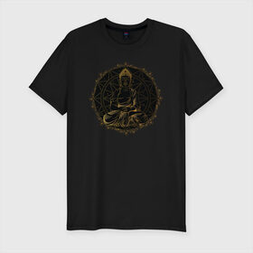Мужская футболка премиум с принтом Будда в Екатеринбурге, 92% хлопок, 8% лайкра | приталенный силуэт, круглый вырез ворота, длина до линии бедра, короткий рукав | Тематика изображения на принте: будда | индия | йога | медитация