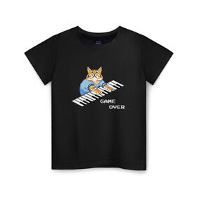 Детская футболка хлопок с принтом IT CROWD 8 bit cat в Екатеринбурге, 100% хлопок | круглый вырез горловины, полуприлегающий силуэт, длина до линии бедер | 8 bit cat | 8 бит кот | cat | game | game over | it crowd | old gamer | компьютерщики | котики | котэ | майка роя