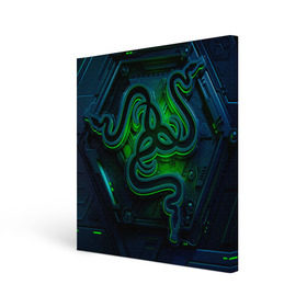 Холст квадратный с принтом RAZER в Екатеринбурге, 100% ПВХ |  | game | razer | texture | зеленый | игровое лого | игромания | игры | рэйзер | текстуры