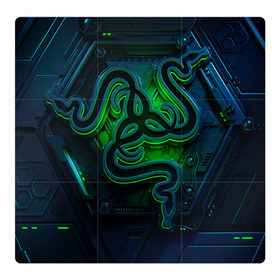 Магнитный плакат 3Х3 с принтом RAZER в Екатеринбурге, Полимерный материал с магнитным слоем | 9 деталей размером 9*9 см | game | razer | texture | зеленый | игровое лого | игромания | игры | рэйзер | текстуры