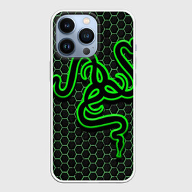 Чехол для iPhone 13 Pro с принтом RAZER в Екатеринбурге,  |  | game | razer | texture | зеленый | игровое лого | игромания | игры | рэйзер | текстуры