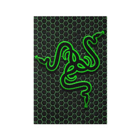 Обложка для паспорта матовая кожа с принтом RAZER в Екатеринбурге, натуральная матовая кожа | размер 19,3 х 13,7 см; прозрачные пластиковые крепления | game | razer | texture | зеленый | игровое лого | игромания | игры | рэйзер | текстуры