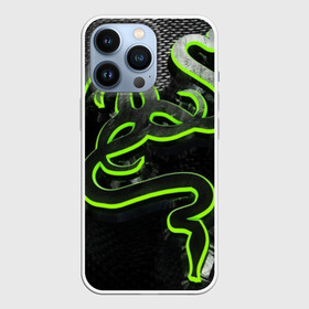 Чехол для iPhone 13 Pro с принтом RAZER в Екатеринбурге,  |  | game | razer | texture | зеленый | игровое лого | игромания | игры | рэйзер | текстуры