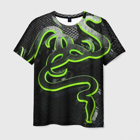 Мужская футболка 3D с принтом RAZER в Екатеринбурге, 100% полиэфир | прямой крой, круглый вырез горловины, длина до линии бедер | game | razer | texture | зеленый | игровое лого | игромания | игры | рэйзер | текстуры