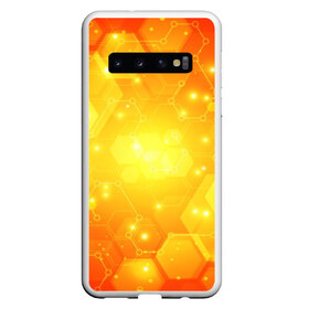 Чехол для Samsung Galaxy S10 с принтом ОРАНЖЕВЫЕ СОТЫ в Екатеринбурге, Силикон | Область печати: задняя сторона чехла, без боковых панелей | Тематика изображения на принте: abstraction | cyber | cyberpunk | future | geometry | hexagon | neon | techno | texture | абстракция | броня | геометрия | кибер | краски | неон | неоновый | сетка | соты | стальная броня | стальные соты | текстура | шестигранники