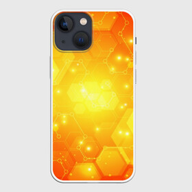 Чехол для iPhone 13 mini с принтом ОРАНЖЕВЫЕ СОТЫ в Екатеринбурге,  |  | abstraction | cyber | cyberpunk | future | geometry | hexagon | neon | techno | texture | абстракция | броня | геометрия | кибер | краски | неон | неоновый | сетка | соты | стальная броня | стальные соты | текстура | шестигранники