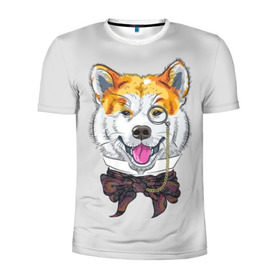 Мужская футболка 3D спортивная с принтом Акита ину в Екатеринбурге, 100% полиэстер с улучшенными характеристиками | приталенный силуэт, круглая горловина, широкие плечи, сужается к линии бедра | Тематика изображения на принте: akita inu | animal | bow | breed | chain | collar | dog | gentleman | head | hipster | ornament | pattern | pince nez | shawl | smile | акита ину | бант | воротник | голова | джентльмен | животное | орнамент | пенсне | платок | порода | собака | узор | ул