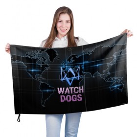 Флаг 3D с принтом WATCH DOGS в Екатеринбурге, 100% полиэстер | плотность ткани — 95 г/м2, размер — 67 х 109 см. Принт наносится с одной стороны | action | ct os | ded sec | fox | game | gamer | glitch | hacker | player | watch dogs | watch dogs 2 | глитч | знак лиса | игра | компьютерная игра | маркус | хакер