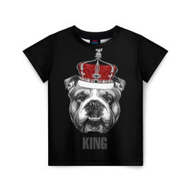 Детская футболка 3D с принтом Английский бульдог с короной в Екатеринбурге, 100% гипоаллергенный полиэфир | прямой крой, круглый вырез горловины, длина до линии бедер, чуть спущенное плечо, ткань немного тянется | Тематика изображения на принте: animals | authority | breed | bulldog | cool | crown | dog | english | fighting | head | illustration | inscription | king | muzzle | supreme | swag | авторитет | английский | бойцовый | бульдог | верховный | голова | животные | иллюстрация | король | кор