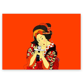 Поздравительная открытка с принтом Японка в Екатеринбурге, 100% бумага | плотность бумаги 280 г/м2, матовая, на обратной стороне линовка и место для марки
 | brunette | ceremony | culture | east | flowers | geisha | hairstyle | japan | japanese woman | kimono | makeup | tea | traditions | брюнетка | восток | кимоно | культура | макияж | прическа | традиции | цветы | церемония | чай | чайная | япония | 