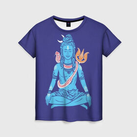 Женская футболка 3D с принтом Шива в Екатеринбурге, 100% полиэфир ( синтетическое хлопкоподобное полотно) | прямой крой, круглый вырез горловины, длина до линии бедер | Тематика изображения на принте: blue | cobra | destroyer | destruction | gods | great | hinduism | india | meditation | om | peace | power | religion | shiva | trident | yoga | боги | великий | власть | знание | индия | индуизм | йога | кайлас | кобра | медитация | ом | разрушение | раз