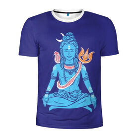 Мужская футболка 3D спортивная с принтом Шива в Екатеринбурге, 100% полиэстер с улучшенными характеристиками | приталенный силуэт, круглая горловина, широкие плечи, сужается к линии бедра | Тематика изображения на принте: blue | cobra | destroyer | destruction | gods | great | hinduism | india | meditation | om | peace | power | religion | shiva | trident | yoga | боги | великий | власть | знание | индия | индуизм | йога | кайлас | кобра | медитация | ом | разрушение | раз