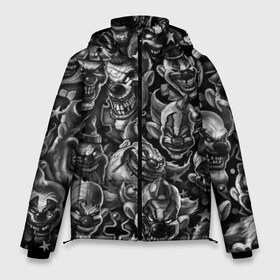 Мужская зимняя куртка 3D с принтом Злые Клоуны в Екатеринбурге, верх — 100% полиэстер; подкладка — 100% полиэстер; утеплитель — 100% полиэстер | длина ниже бедра, свободный силуэт Оверсайз. Есть воротник-стойка, отстегивающийся капюшон и ветрозащитная планка. 

Боковые карманы с листочкой на кнопках и внутренний карман на молнии. | black | graffiti | horror | stickerbombing | tatu | urban | white | граффити | зло | клоун | клоуны | комикс | мода | стикер | стикербомбинг | стиль | тату | татуировки | тренд | ужас | улыбка | урбан | хоррор | черно белые