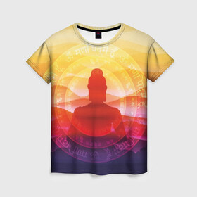 Женская футболка 3D с принтом Будда в Екатеринбурге, 100% полиэфир ( синтетическое хлопкоподобное полотно) | прямой крой, круглый вырез горловины, длина до линии бедер | buddha | calm | color | enlightenment | india | meditatio | mountains | nature | purple | red | religion | symbol | yellow | yoga | будда | горы | духовность | желтый | индия | йога | красный | медитация | природа | просветление | расслабление | религия |