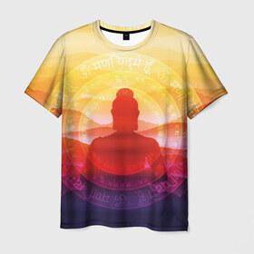 Мужская футболка 3D с принтом Будда в Екатеринбурге, 100% полиэфир | прямой крой, круглый вырез горловины, длина до линии бедер | Тематика изображения на принте: buddha | calm | color | enlightenment | india | meditatio | mountains | nature | purple | red | religion | symbol | yellow | yoga | будда | горы | духовность | желтый | индия | йога | красный | медитация | природа | просветление | расслабление | религия |